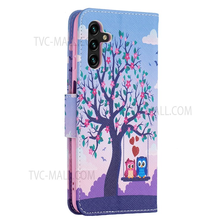 Pattern Printing Folio Flip Shock Absorption Leather Stand Wallet Phone Case for Samsung Galaxy A13 5G - Two Owls-5