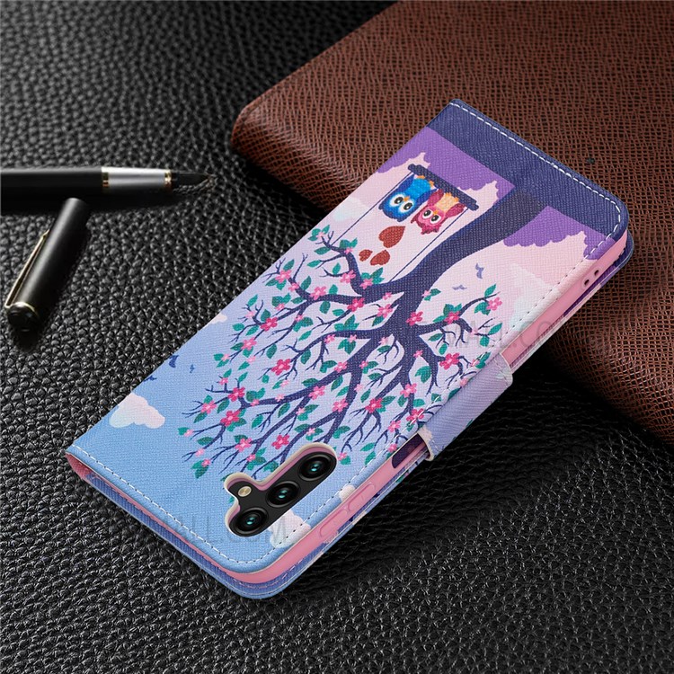 Pattern Printing Folio Flip Shock Absorption Leather Stand Wallet Phone Case for Samsung Galaxy A13 5G - Two Owls-7