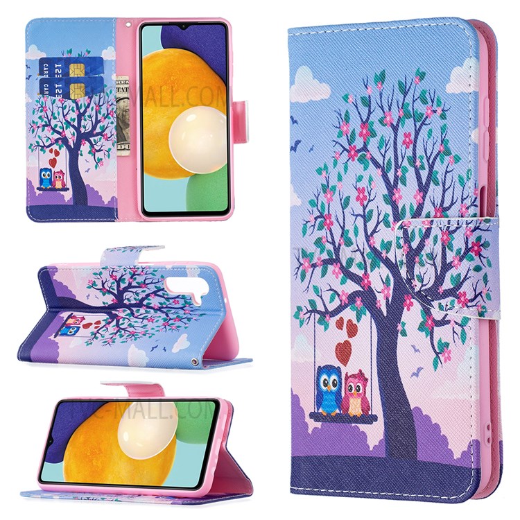 Pattern Printing Folio Flip Shock Absorption Leather Stand Wallet Phone Case for Samsung Galaxy A13 5G - Two Owls-8