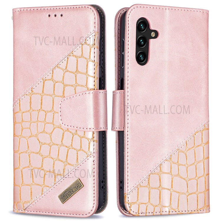BINFEN COLOR BF04 Fashionable Style Crocodile Texture Leather Phone Case Cover with Wallet Stand Design for Samsung Galaxy A13 5G - Rose Gold-1