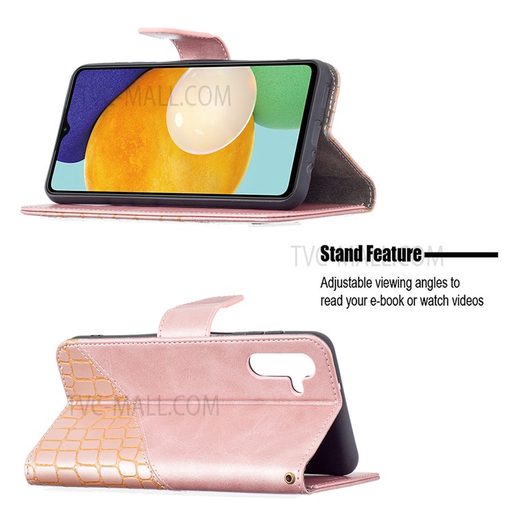 BINFEN COLOR BF04 Fashionable Style Crocodile Texture Leather Phone Case Cover with Wallet Stand Design for Samsung Galaxy A13 5G - Rose Gold-2