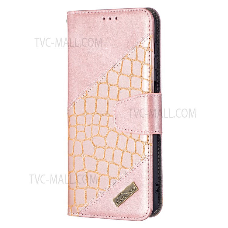 BINFEN COLOR BF04 Fashionable Style Crocodile Texture Leather Phone Case Cover with Wallet Stand Design for Samsung Galaxy A13 5G - Rose Gold-4