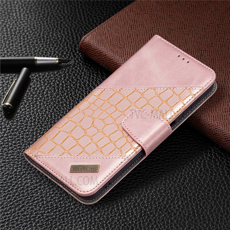 BINFEN COLOR BF04 Fashionable Style Crocodile Texture Leather Phone Case Cover with Wallet Stand Design for Samsung Galaxy A13 5G - Rose Gold-6