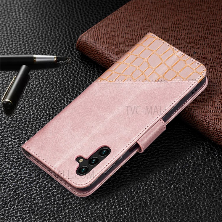 BINFEN COLOR BF04 Fashionable Style Crocodile Texture Leather Phone Case Cover with Wallet Stand Design for Samsung Galaxy A13 5G - Rose Gold-7