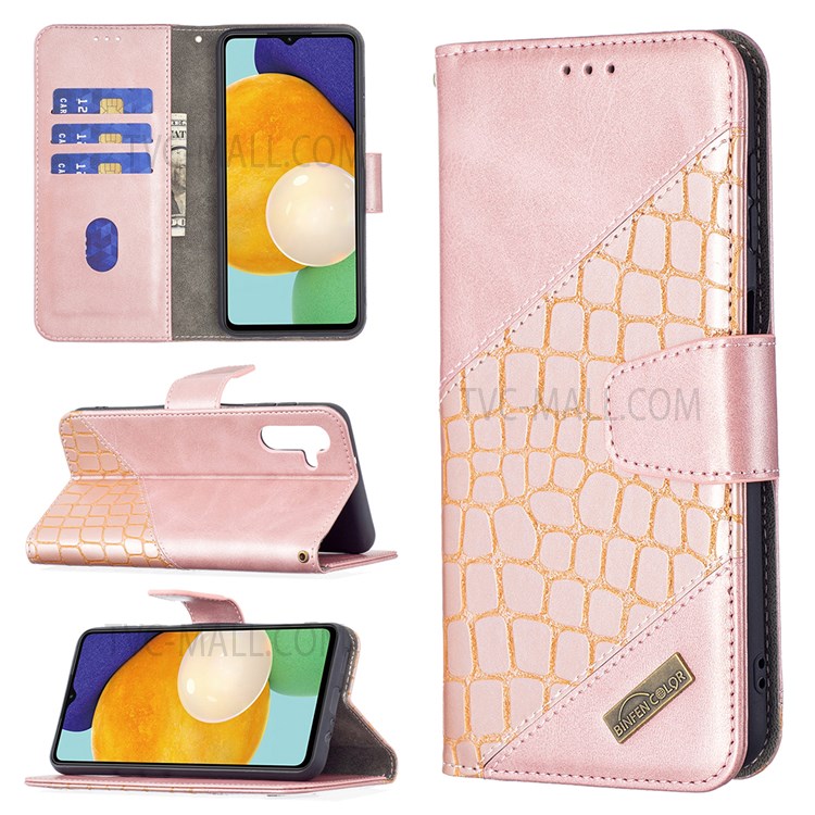 BINFEN COLOR BF04 Fashionable Style Crocodile Texture Leather Phone Case Cover with Wallet Stand Design for Samsung Galaxy A13 5G - Rose Gold-8