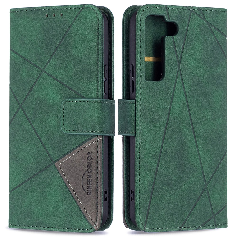 BINFEN COLOR BF05 Stylish Geometric Imprinted PU Leather Case Wallet Stand Flip Protective Cover for Samsung Galaxy S22 - Green-1