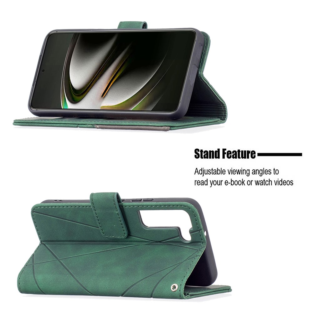 BINFEN COLOR BF05 Stylish Geometric Imprinted PU Leather Case Wallet Stand Flip Protective Cover for Samsung Galaxy S22 - Green-2