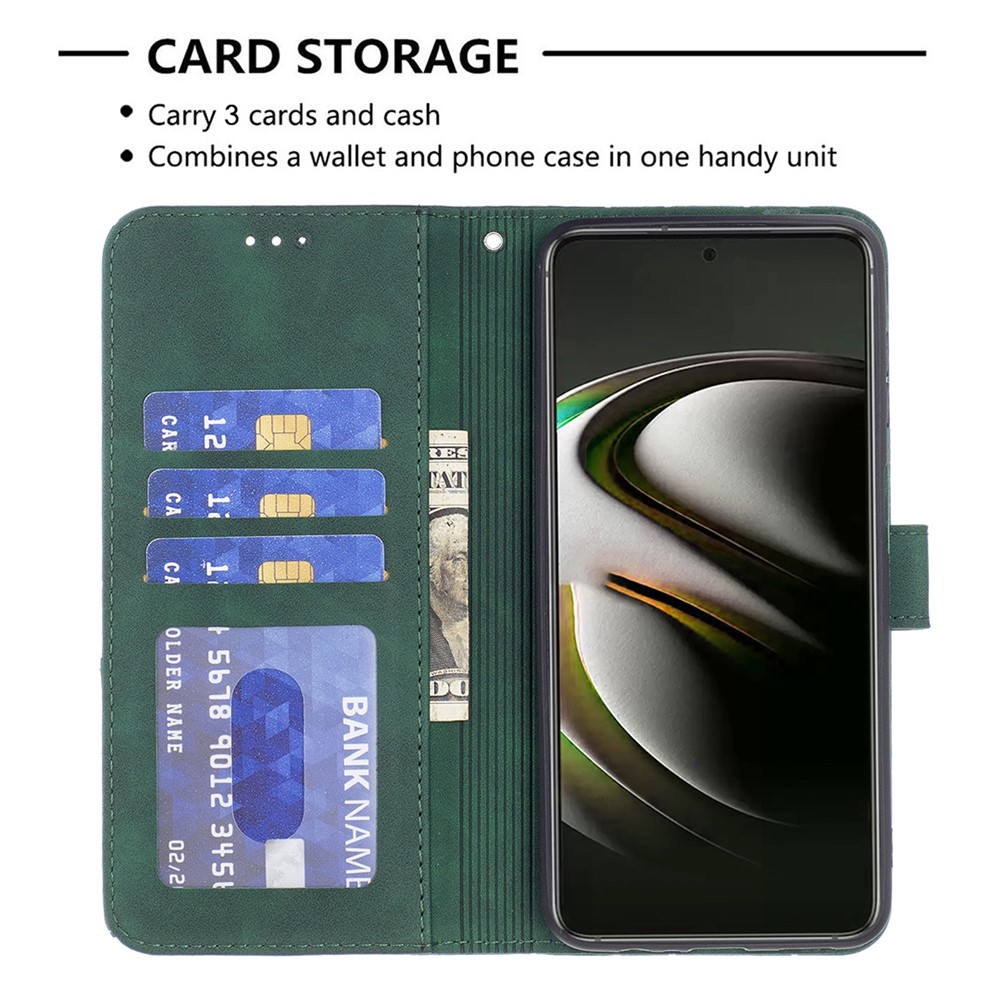 BINFEN COLOR BF05 Stylish Geometric Imprinted PU Leather Case Wallet Stand Flip Protective Cover for Samsung Galaxy S22 - Green-3