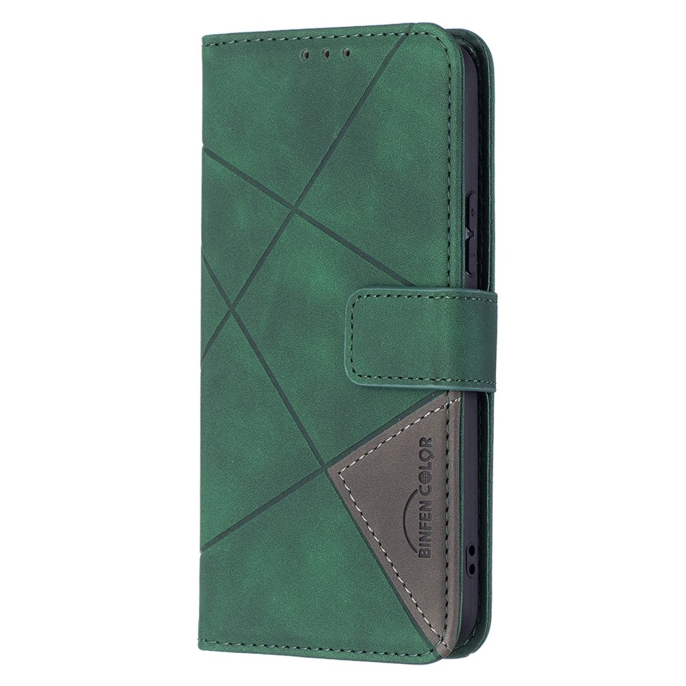 BINFEN COLOR BF05 Stylish Geometric Imprinted PU Leather Case Wallet Stand Flip Protective Cover for Samsung Galaxy S22 - Green-4