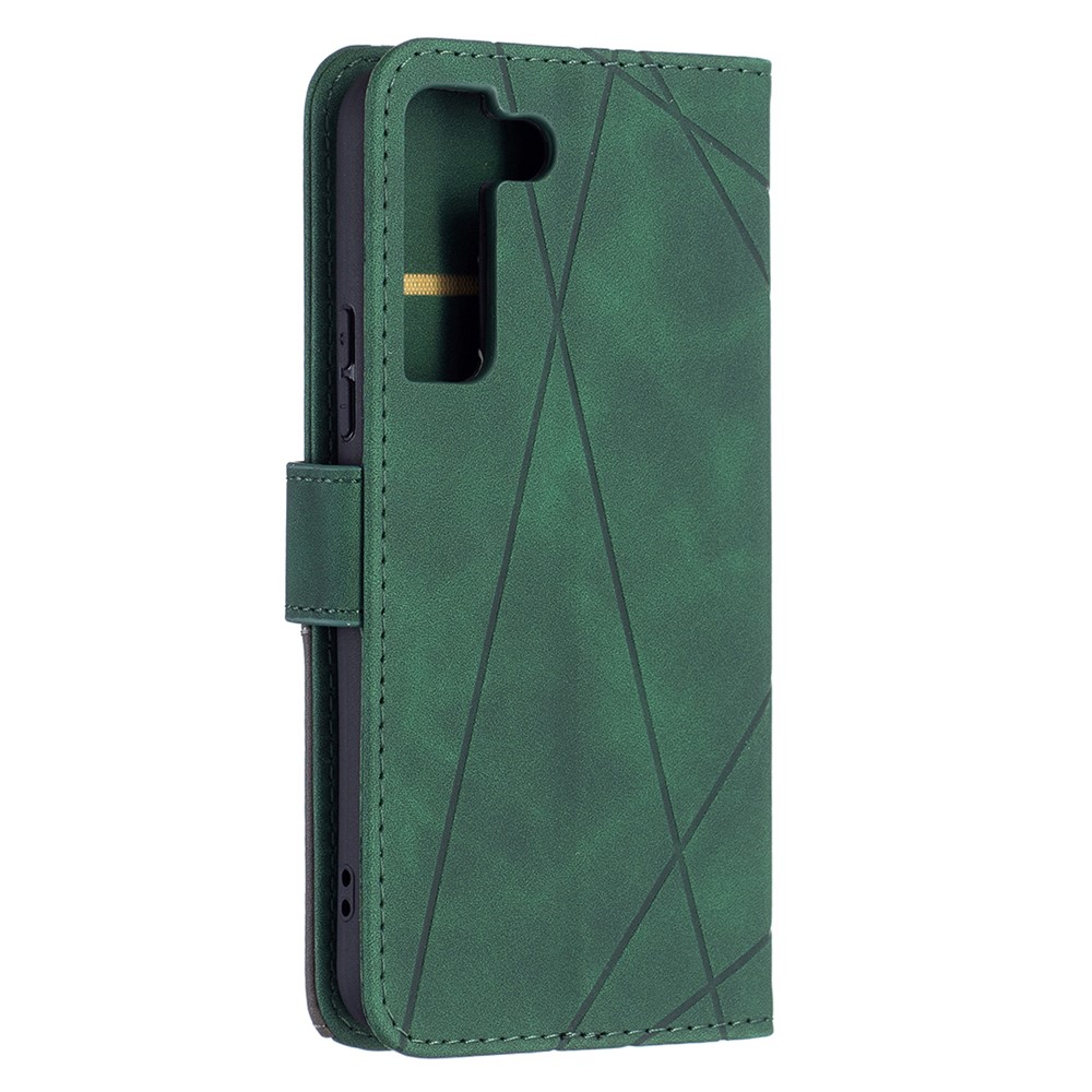 BINFEN COLOR BF05 Stylish Geometric Imprinted PU Leather Case Wallet Stand Flip Protective Cover for Samsung Galaxy S22 - Green-5