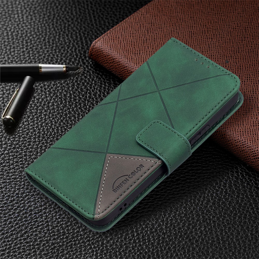 BINFEN COLOR BF05 Stylish Geometric Imprinted PU Leather Case Wallet Stand Flip Protective Cover for Samsung Galaxy S22 - Green-6