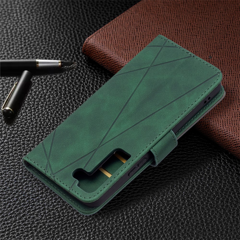 BINFEN COLOR BF05 Stylish Geometric Imprinted PU Leather Case Wallet Stand Flip Protective Cover for Samsung Galaxy S22 - Green-7