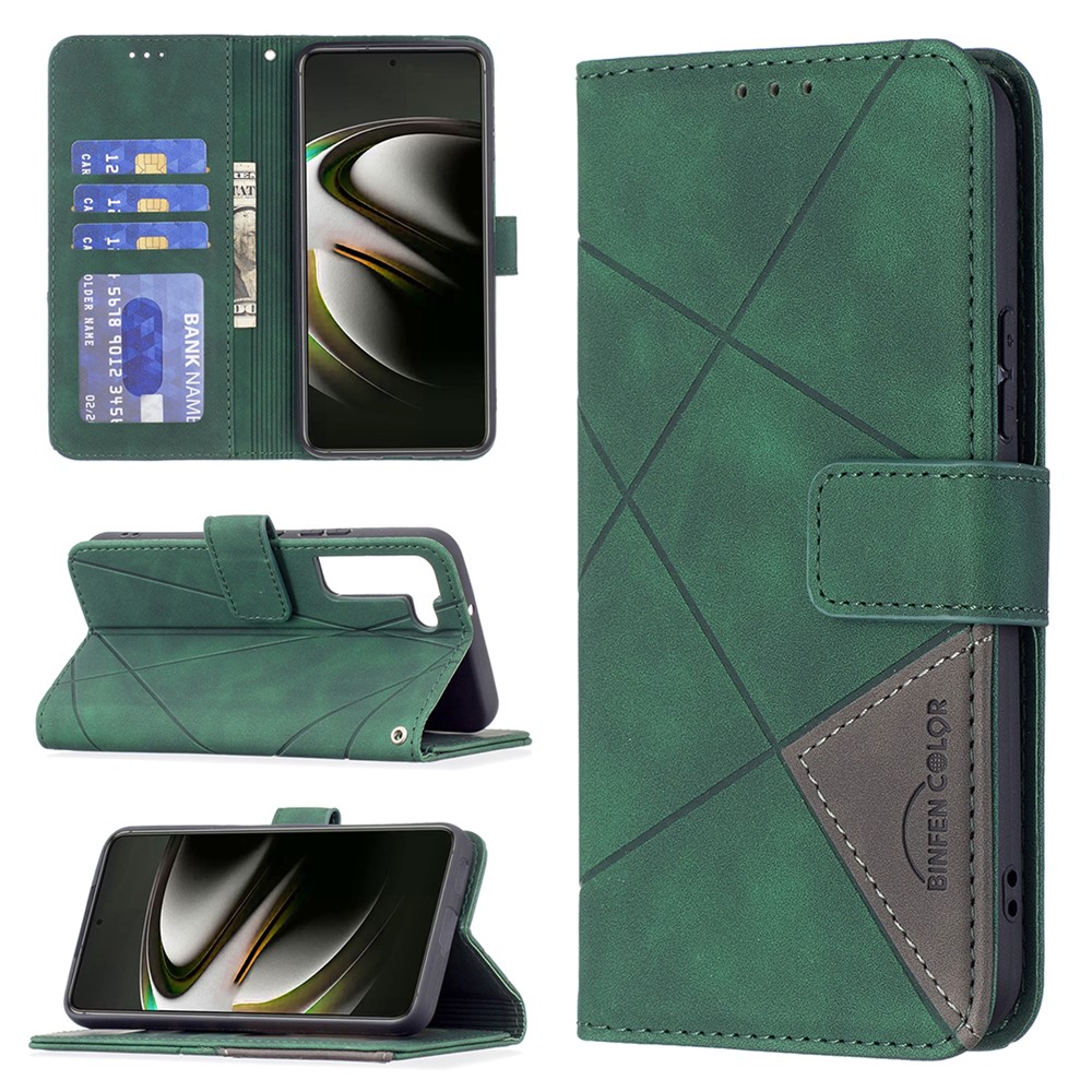 BINFEN COLOR BF05 Stylish Geometric Imprinted PU Leather Case Wallet Stand Flip Protective Cover for Samsung Galaxy S22 - Green-8