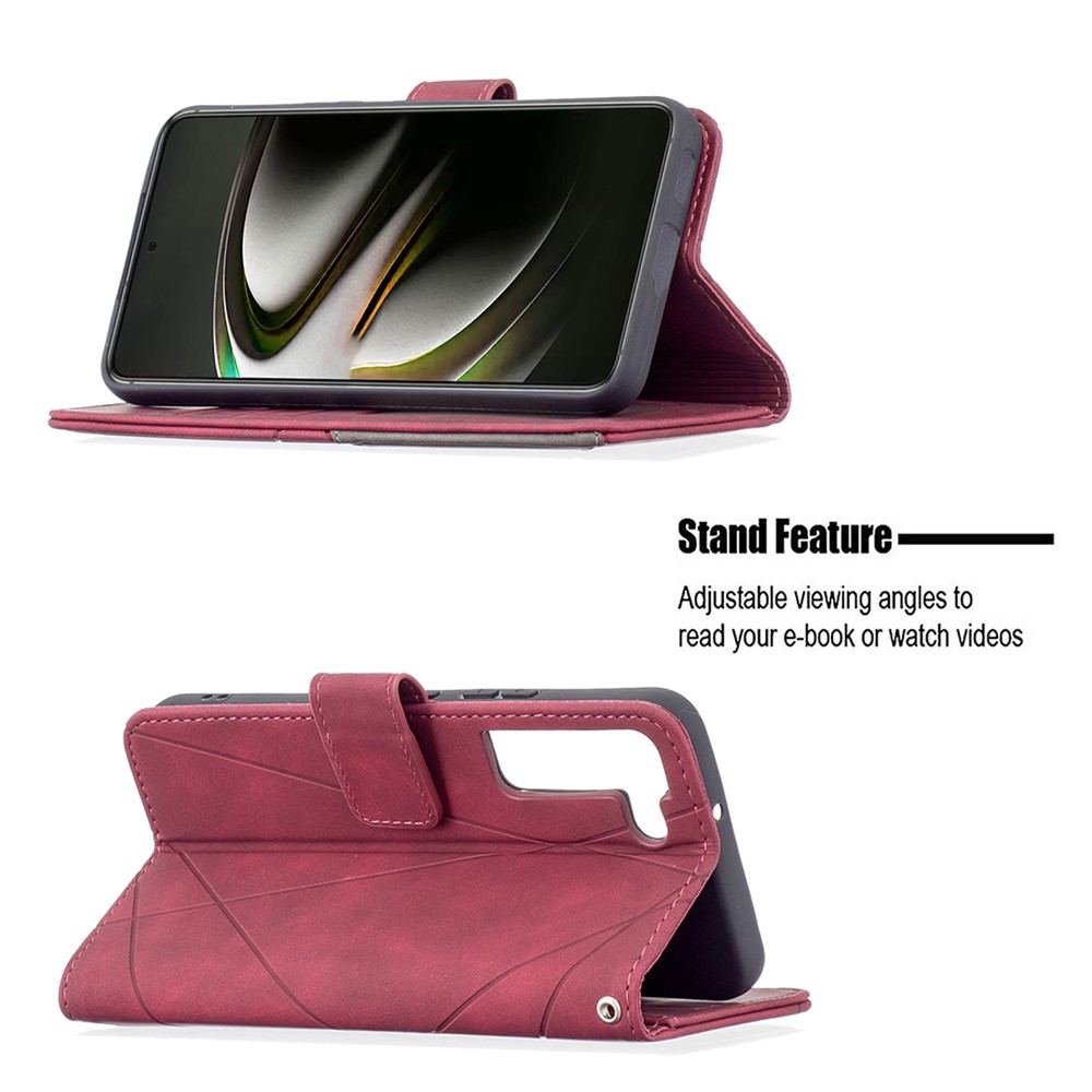 BINFEN COLOR BF05 Stylish Geometric Imprinted PU Leather Case Wallet Stand Flip Protective Cover for Samsung Galaxy S22 - Red-2