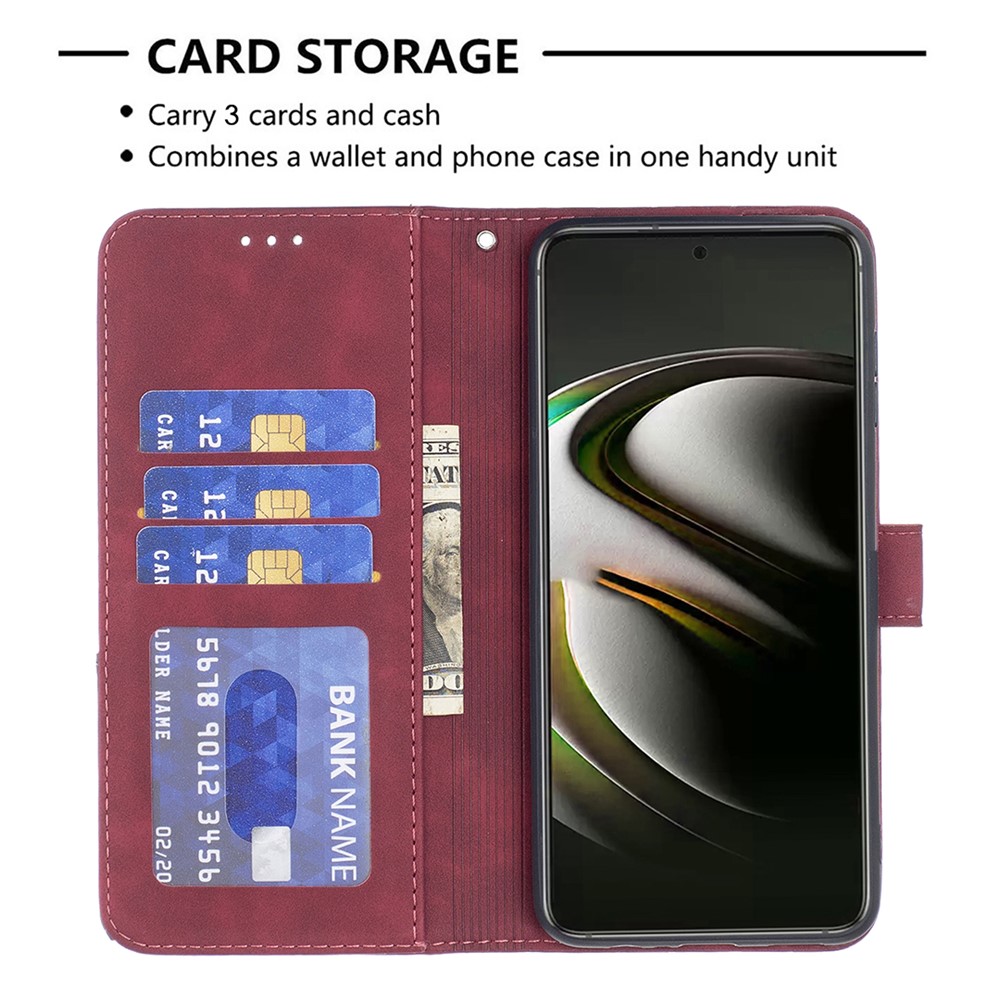 BINFEN COLOR BF05 Stylish Geometric Imprinted PU Leather Case Wallet Stand Flip Protective Cover for Samsung Galaxy S22 - Red-3