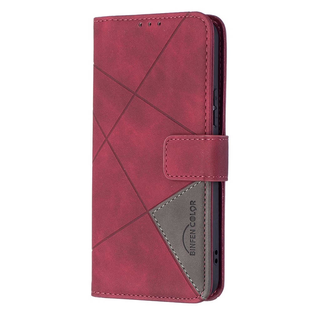 BINFEN COLOR BF05 Stylish Geometric Imprinted PU Leather Case Wallet Stand Flip Protective Cover for Samsung Galaxy S22 - Red-4