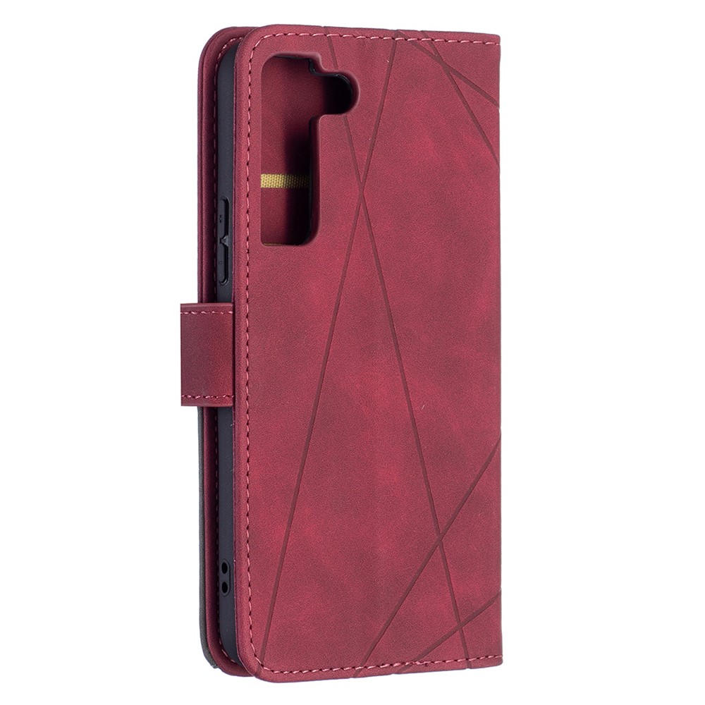 BINFEN COLOR BF05 Stylish Geometric Imprinted PU Leather Case Wallet Stand Flip Protective Cover for Samsung Galaxy S22 - Red-5