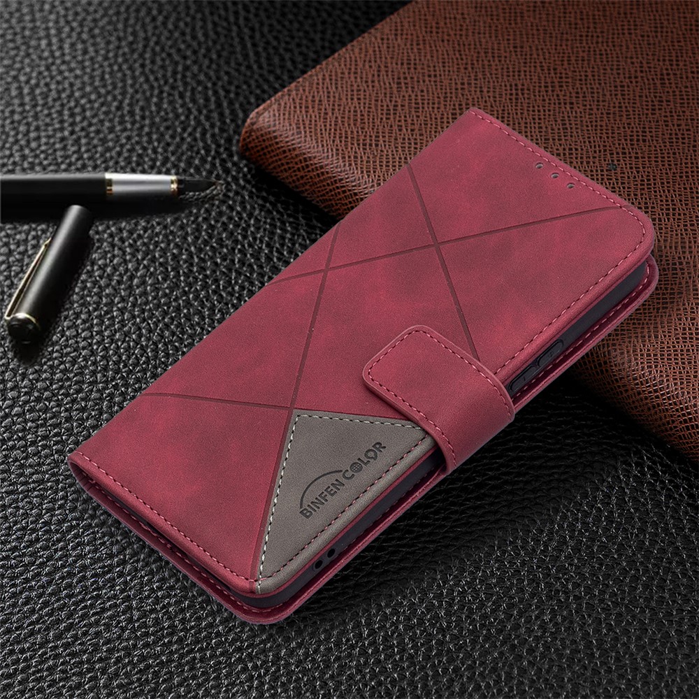 BINFEN COLOR BF05 Stylish Geometric Imprinted PU Leather Case Wallet Stand Flip Protective Cover for Samsung Galaxy S22 - Red-6