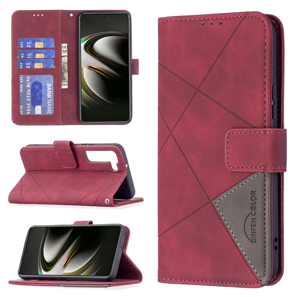 BINFEN COLOR BF05 Stylish Geometric Imprinted PU Leather Case Wallet Stand Flip Protective Cover for Samsung Galaxy S22 - Red-8
