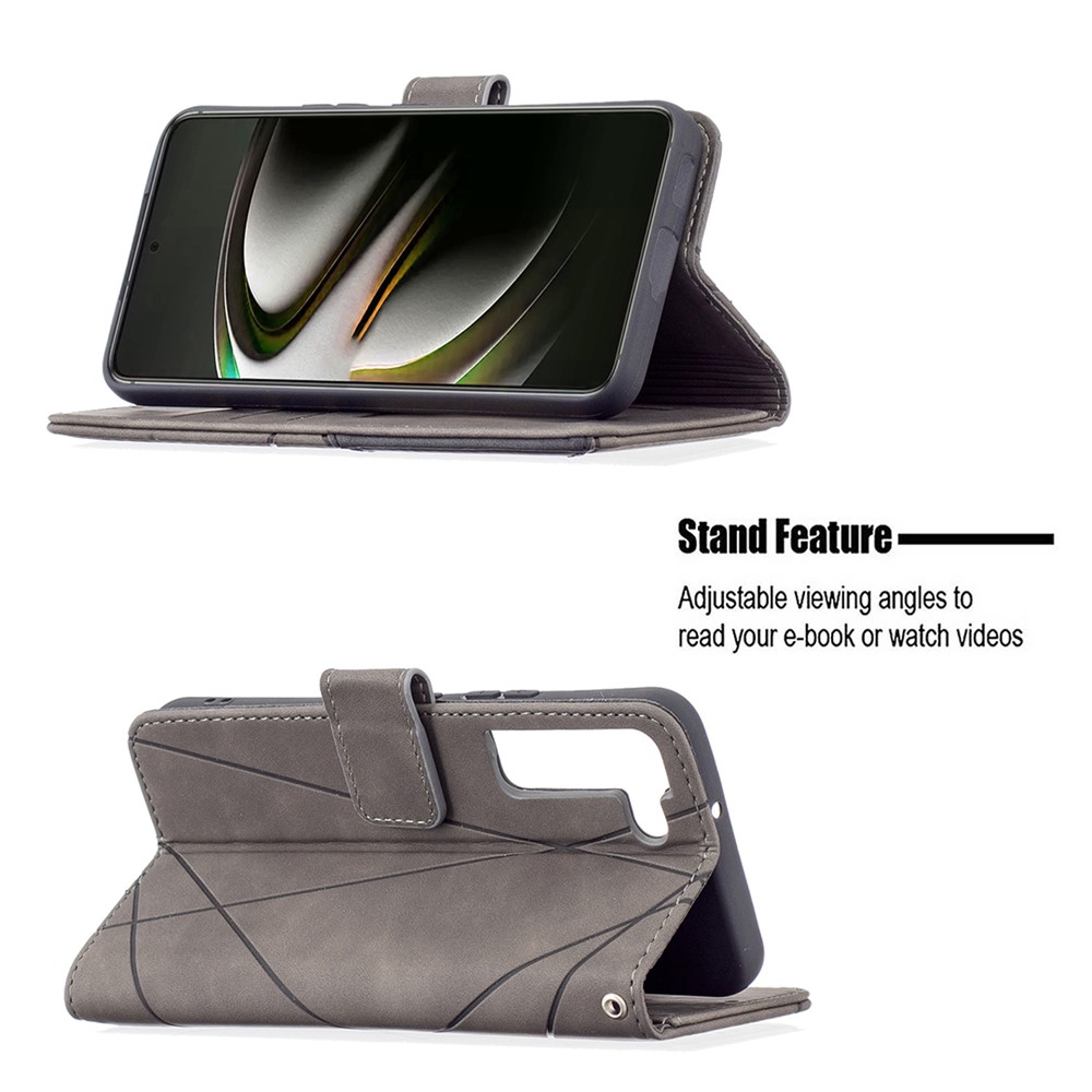 BINFEN COLOR BF05 Stylish Geometric Imprinted PU Leather Case Wallet Stand Flip Protective Cover for Samsung Galaxy S22 - Grey-2