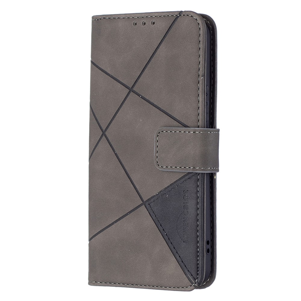 BINFEN COLOR BF05 Stylish Geometric Imprinted PU Leather Case Wallet Stand Flip Protective Cover for Samsung Galaxy S22 - Grey-4