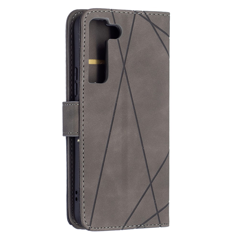 BINFEN COLOR BF05 Stylish Geometric Imprinted PU Leather Case Wallet Stand Flip Protective Cover for Samsung Galaxy S22 - Grey-5