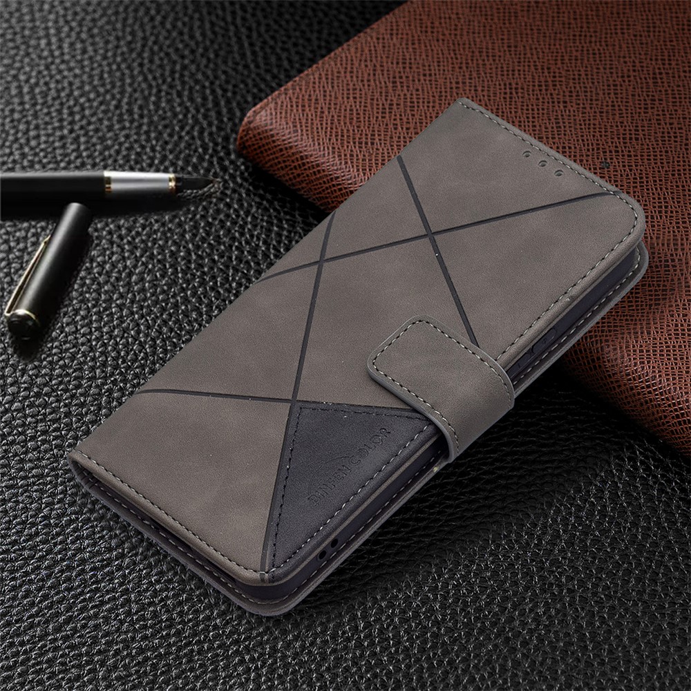 BINFEN COLOR BF05 Stylish Geometric Imprinted PU Leather Case Wallet Stand Flip Protective Cover for Samsung Galaxy S22 - Grey-6