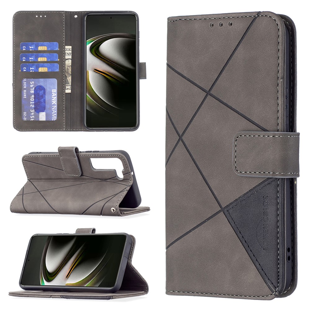 BINFEN COLOR BF05 Stylish Geometric Imprinted PU Leather Case Wallet Stand Flip Protective Cover for Samsung Galaxy S22 - Grey-8