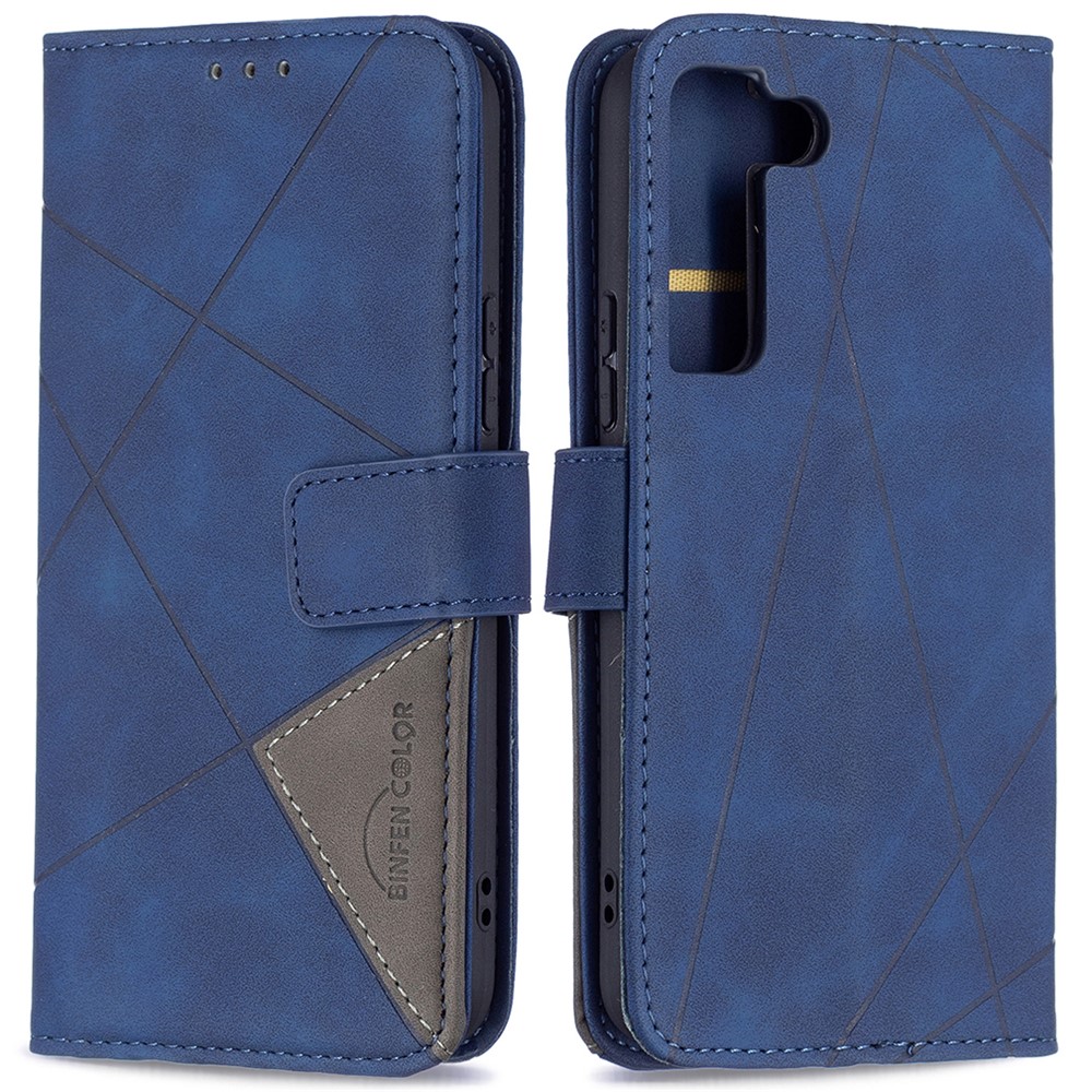 BINFEN COLOR BF05 Stylish Geometric Imprinted PU Leather Case Wallet Stand Flip Protective Cover for Samsung Galaxy S22 - Blue-1