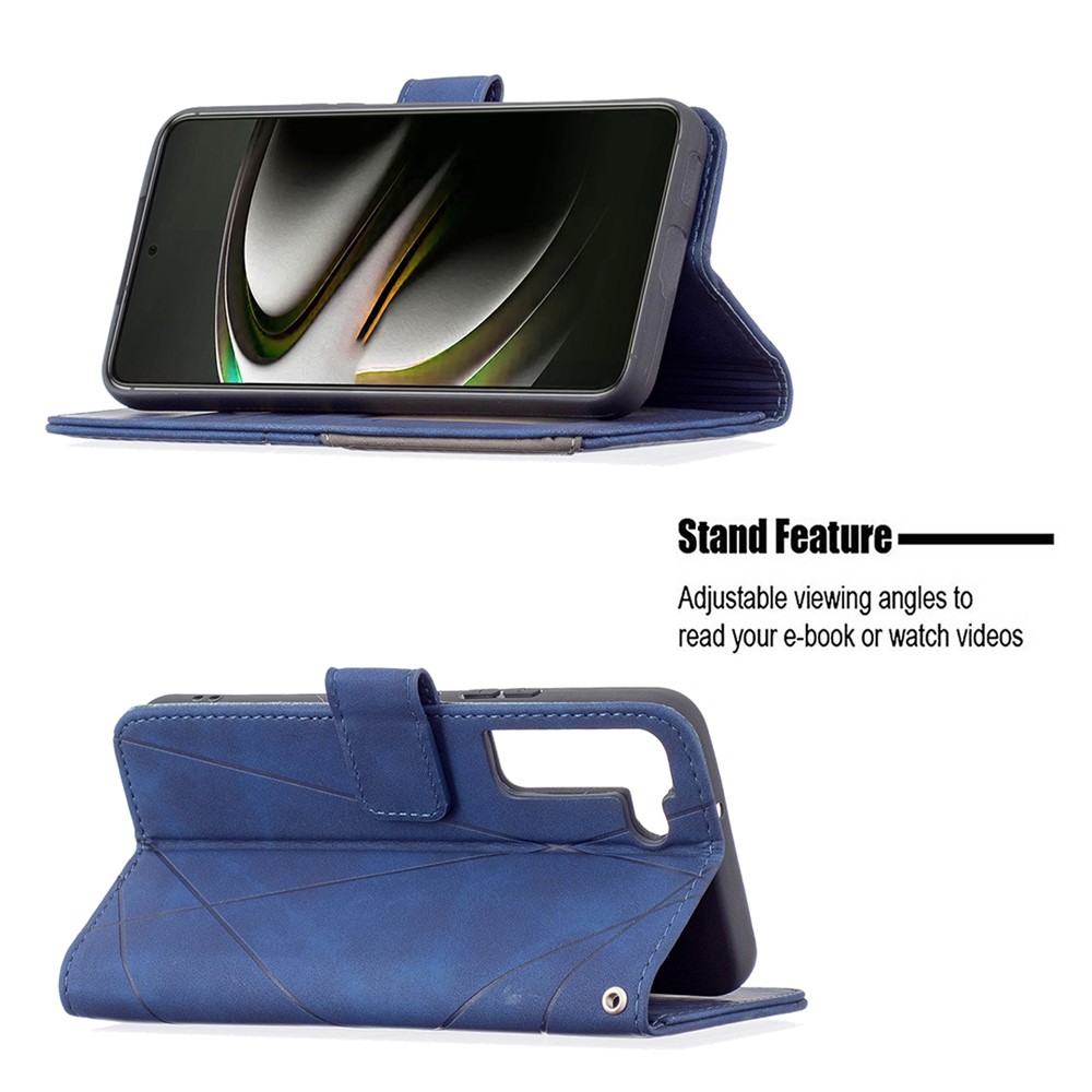 BINFEN COLOR BF05 Stylish Geometric Imprinted PU Leather Case Wallet Stand Flip Protective Cover for Samsung Galaxy S22 - Blue-2
