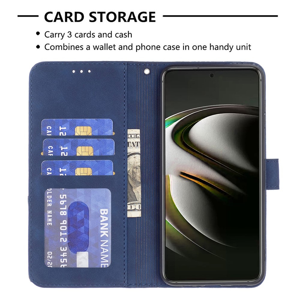 BINFEN COLOR BF05 Stylish Geometric Imprinted PU Leather Case Wallet Stand Flip Protective Cover for Samsung Galaxy S22 - Blue-3