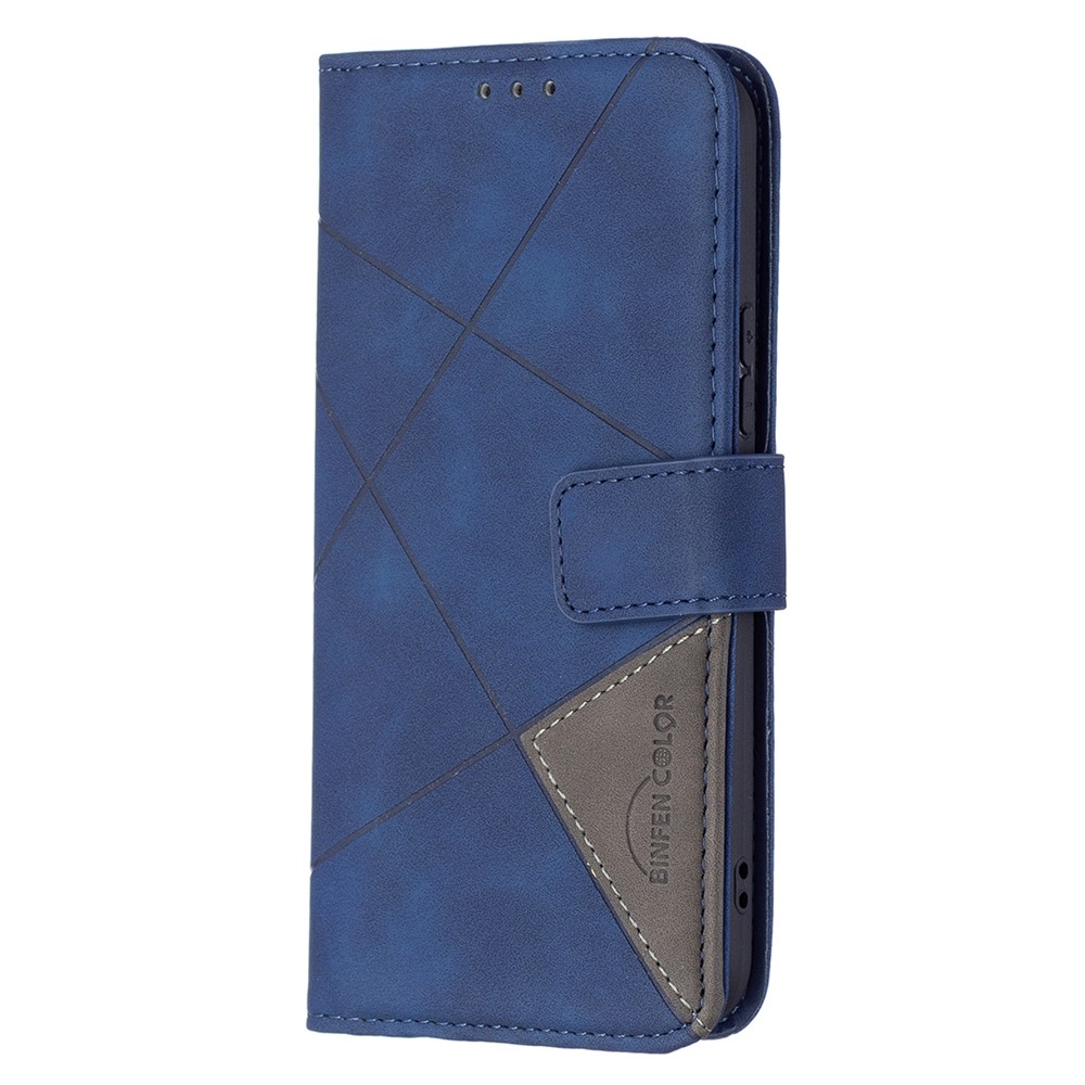 BINFEN COLOR BF05 Stylish Geometric Imprinted PU Leather Case Wallet Stand Flip Protective Cover for Samsung Galaxy S22 - Blue-4