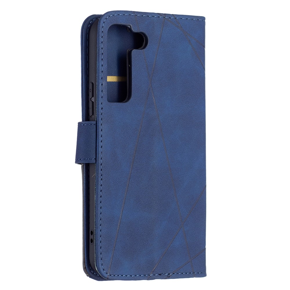 BINFEN COLOR BF05 Stylish Geometric Imprinted PU Leather Case Wallet Stand Flip Protective Cover for Samsung Galaxy S22 - Blue-5