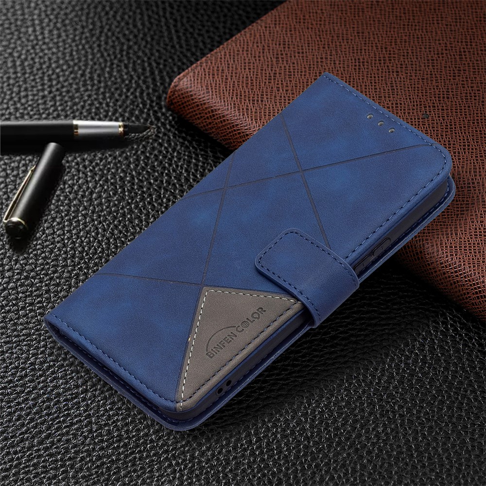 BINFEN COLOR BF05 Stylish Geometric Imprinted PU Leather Case Wallet Stand Flip Protective Cover for Samsung Galaxy S22 - Blue-6