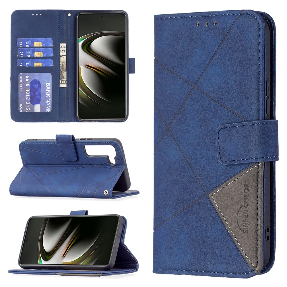 BINFEN COLOR BF05 Stylish Geometric Imprinted PU Leather Case Wallet Stand Flip Protective Cover for Samsung Galaxy S22 - Blue-8