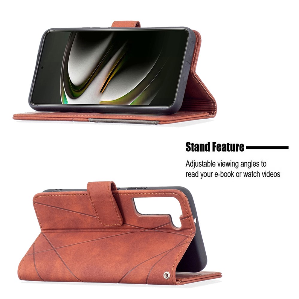 BINFEN COLOR BF05 Stylish Geometric Imprinted PU Leather Case Wallet Stand Flip Protective Cover for Samsung Galaxy S22 - Brown-2