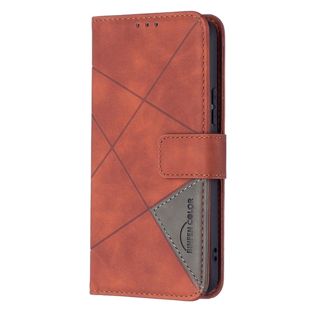 BINFEN COLOR BF05 Stylish Geometric Imprinted PU Leather Case Wallet Stand Flip Protective Cover for Samsung Galaxy S22 - Brown-4