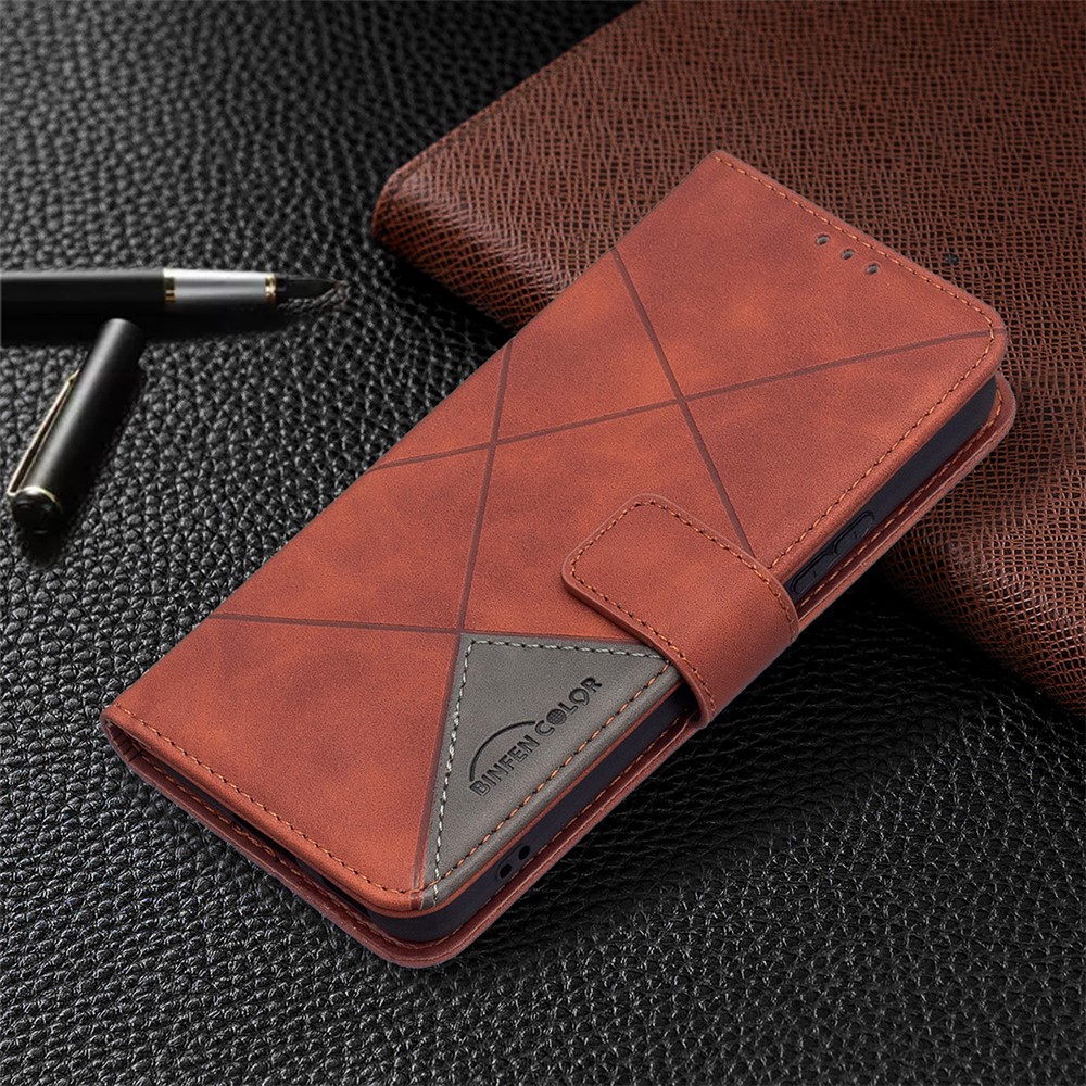 BINFEN COLOR BF05 Stylish Geometric Imprinted PU Leather Case Wallet Stand Flip Protective Cover for Samsung Galaxy S22 - Brown-6