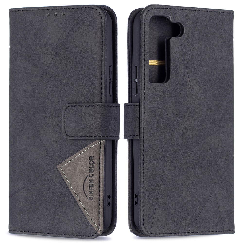 BINFEN COLOR BF05 Stylish Geometric Imprinted PU Leather Case Wallet Stand Flip Protective Cover for Samsung Galaxy S22 - Black-1