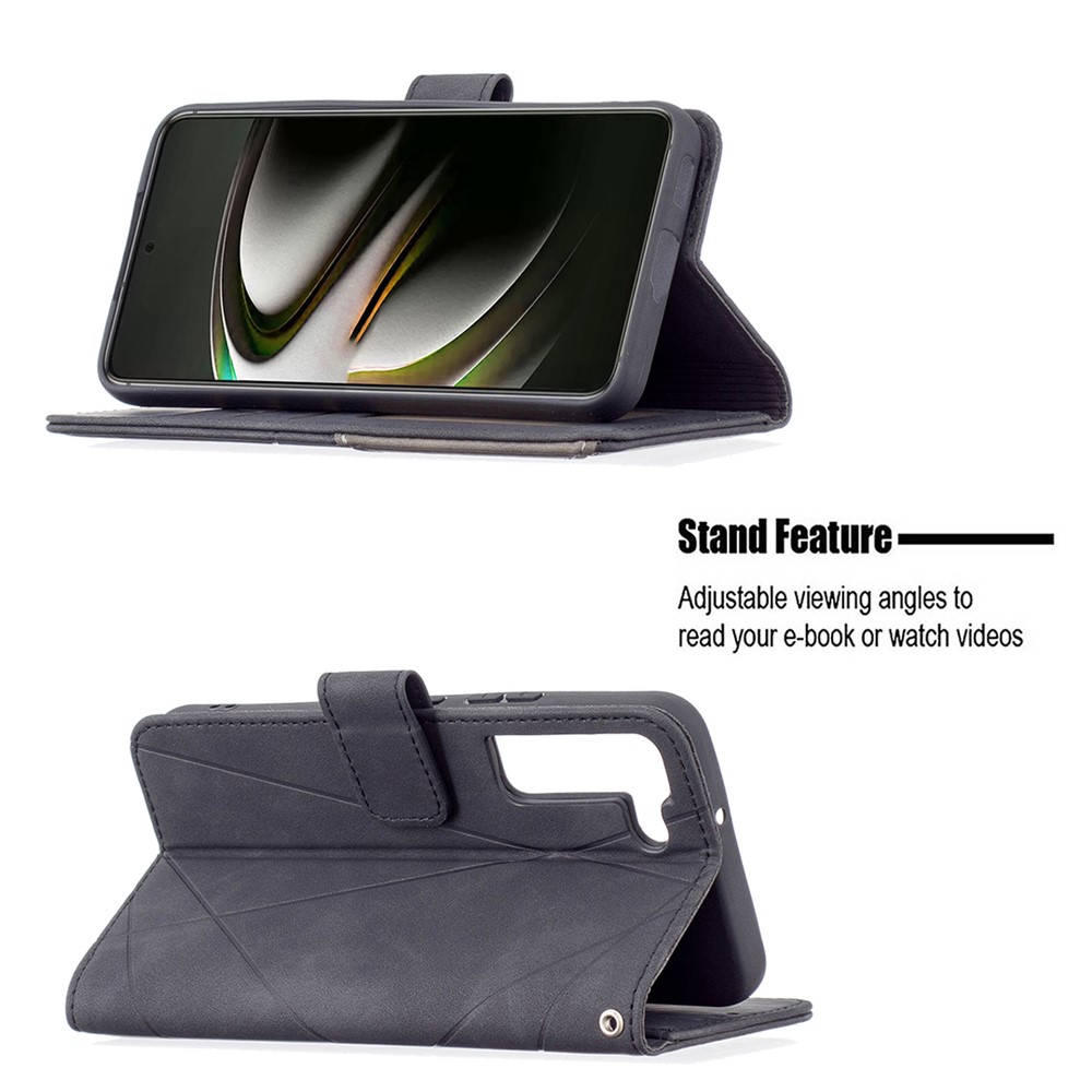 BINFEN COLOR BF05 Stylish Geometric Imprinted PU Leather Case Wallet Stand Flip Protective Cover for Samsung Galaxy S22 - Black-2