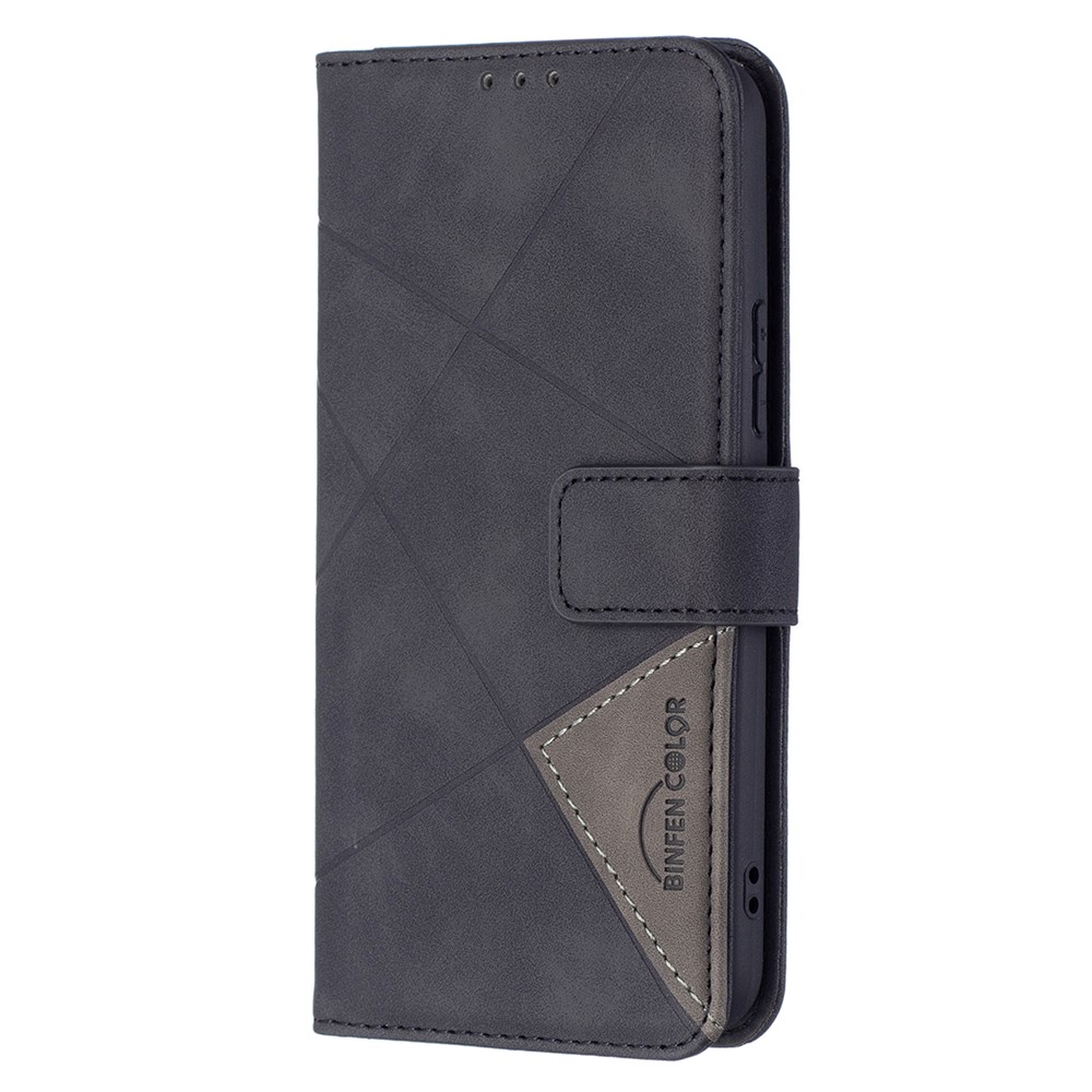 BINFEN COLOR BF05 Stylish Geometric Imprinted PU Leather Case Wallet Stand Flip Protective Cover for Samsung Galaxy S22 - Black-4