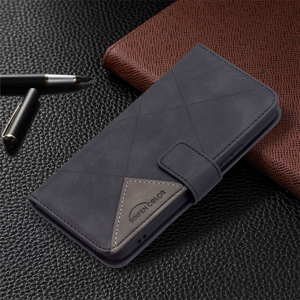 BINFEN COLOR BF05 Stylish Geometric Imprinted PU Leather Case Wallet Stand Flip Protective Cover for Samsung Galaxy S22 - Black-6