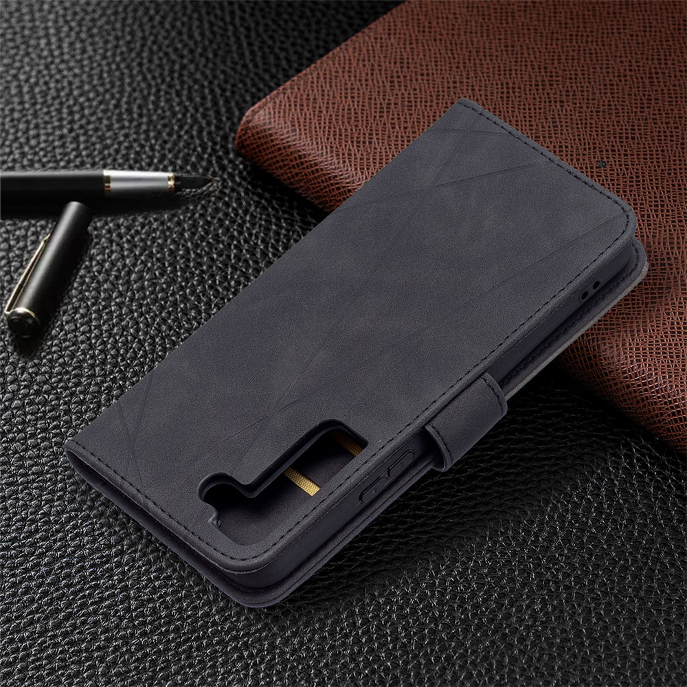 BINFEN COLOR BF05 Stylish Geometric Imprinted PU Leather Case Wallet Stand Flip Protective Cover for Samsung Galaxy S22 - Black-7