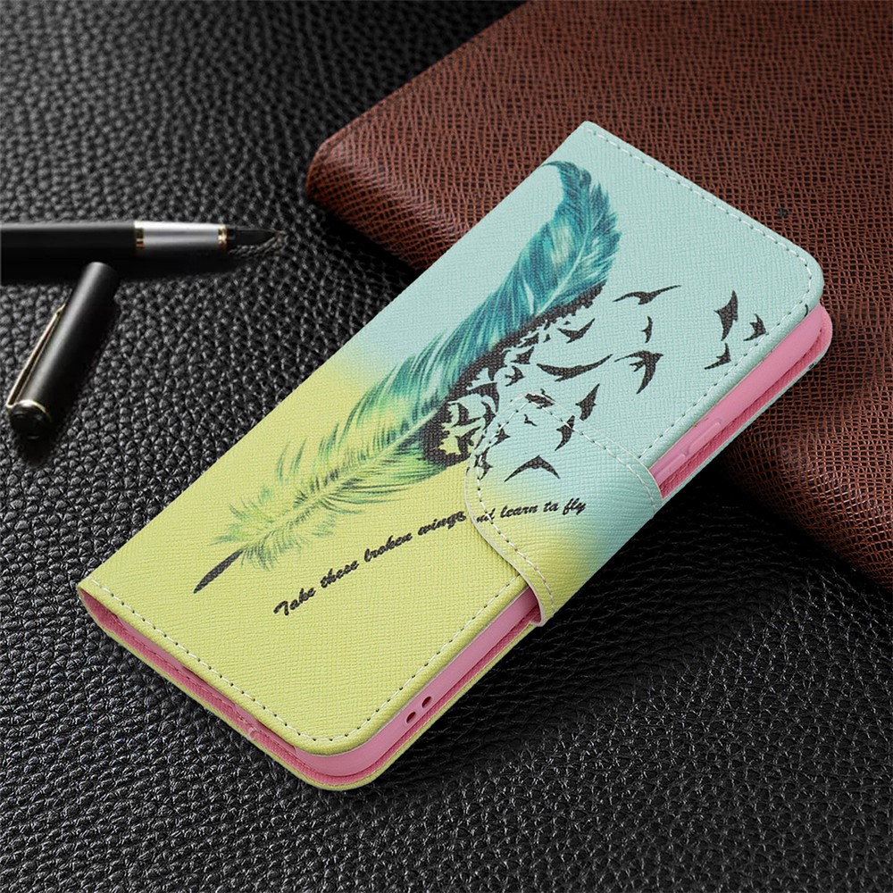 Stylish Pattern Printing PU Leather Wallet Case Stand Magnetic Closure Flip Cover for Samsung Galaxy S22 - Feather and Birds-6