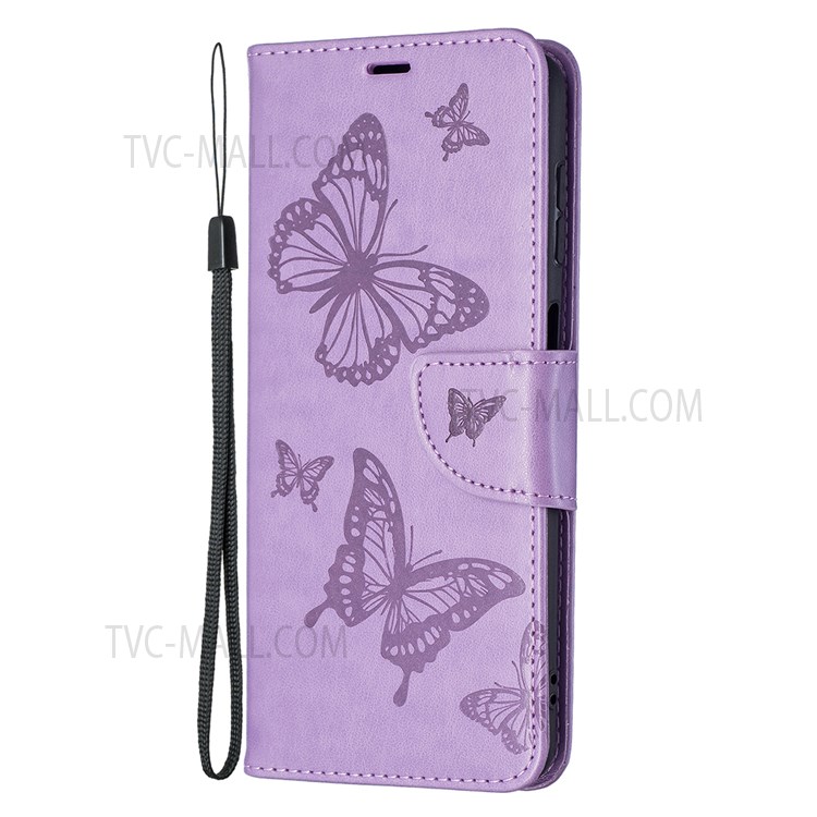 Phone Shell Imprint Butterfly Pattern Stylish Full Protection Stand Wallet Leather Cover with Strap for Samsung Galaxy A13 5G - Purple-4