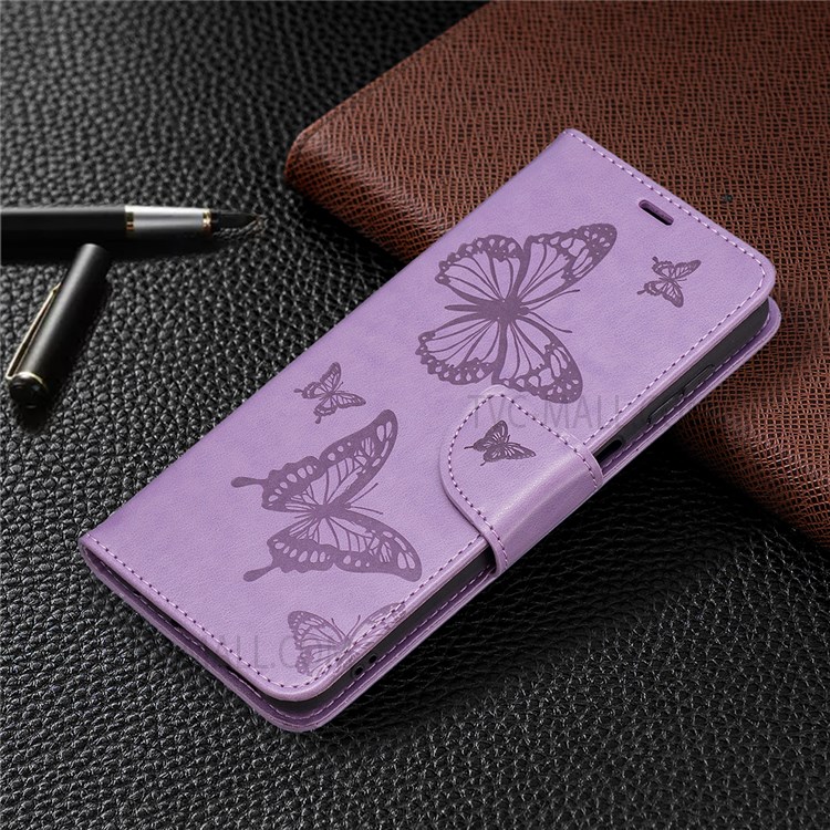 Phone Shell Imprint Butterfly Pattern Stylish Full Protection Stand Wallet Leather Cover with Strap for Samsung Galaxy A13 5G - Purple-7
