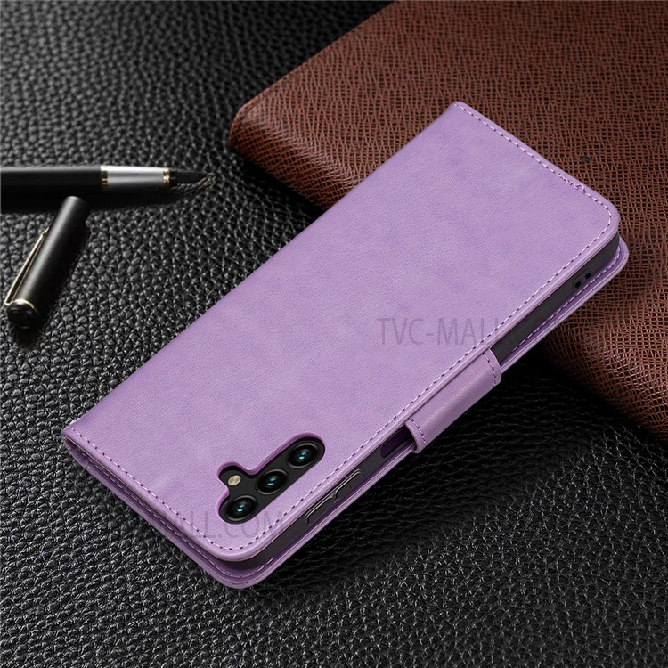 Phone Shell Imprint Butterfly Pattern Stylish Full Protection Stand Wallet Leather Cover with Strap for Samsung Galaxy A13 5G - Purple-8