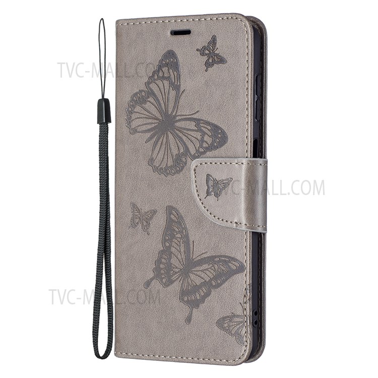 Phone Shell Imprint Butterfly Pattern Stylish Full Protection Stand Wallet Leather Cover with Strap for Samsung Galaxy A13 5G - Grey-4