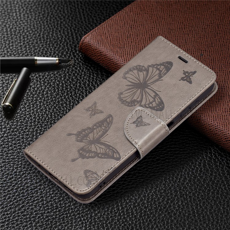 Phone Shell Imprint Butterfly Pattern Stylish Full Protection Stand Wallet Leather Cover with Strap for Samsung Galaxy A13 5G - Grey-7
