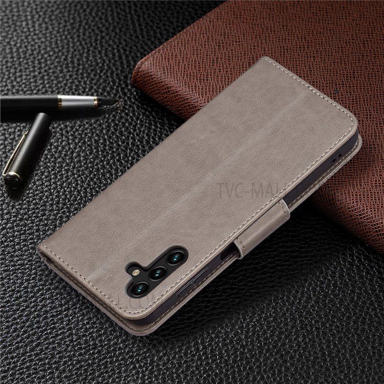 Phone Shell Imprint Butterfly Pattern Stylish Full Protection Stand Wallet Leather Cover with Strap for Samsung Galaxy A13 5G - Grey-8
